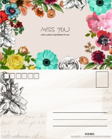 复古花卉明信片正反 分层