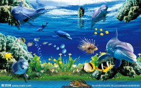 3D海豚电视背景墙