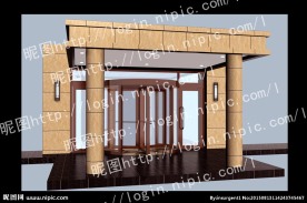 旋转门大理石雨搭效果图