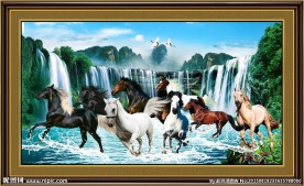 风景画 八骏图