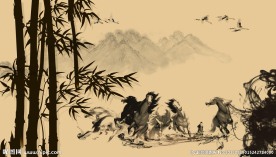 马到成功 水墨八骏图