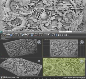 石雕龙凤浅浮雕3D模型