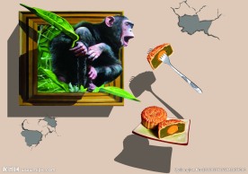 猴子送月饼3D立体画