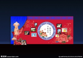 中式红蓝撞色照片区