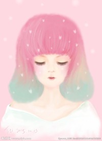 手绘雪景粉色女孩