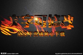 燃烧火焰纹理效果金属3D立体字