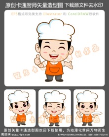 卡通呆萌小厨师矢量造型图