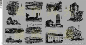 城市风光增城风景矢量线描