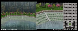 植草砖 池塘护坡堤坝效果图
