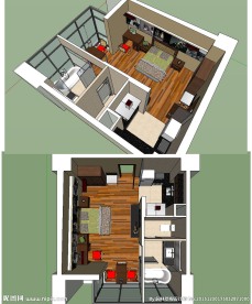 完整小户型现代风格草图大师SU