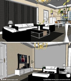 现代客厅草图大师SU模型
