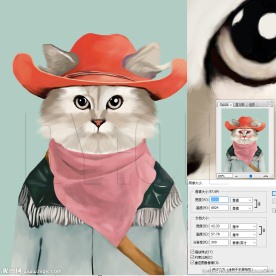 分层可换背景手绘动物头像牛仔猫