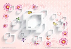 梦幻粉色立体手绘花背景墙壁画