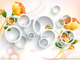 梦幻黄色花朵圆圈圈三维立体客厅