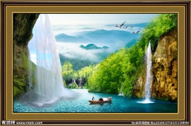 山水风景画瀑布