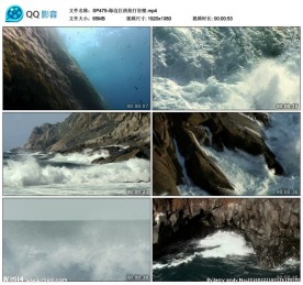 海边巨浪拍打岩壁