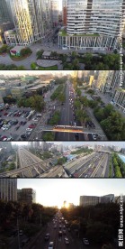 航拍北京城公路交通三里屯