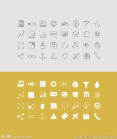 反色细线+实心图标组3