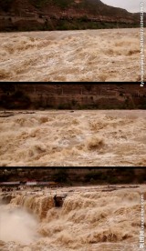 人群观看黄河壶口瀑布湍流