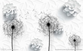 现代简约蒲公英立体花电视背景墙