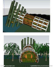 茶室竹筒室内外草图大师SU模型