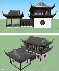 船舫景观建筑草图大师SU模型