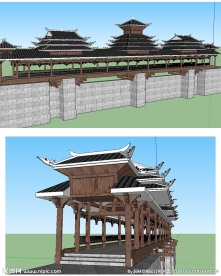 风雨桥建筑景观草图大师SU模型