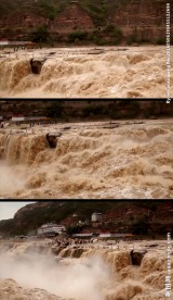 人群观看黄河壶口瀑布湍流低清