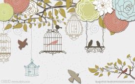 抽象怀旧花鸟背景墙