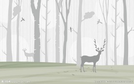 现代简约抽象树木麋鹿背景墙