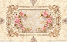 豪华大理石玫瑰花朵背景墙