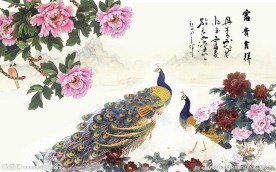 经典牡丹凤凰背景墙