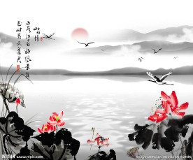 经典水墨山水中式背景墙