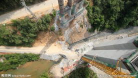 鸟瞰航拍桩基墩柱大桥高空全景