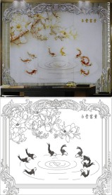 玉堂富贵 九鱼图 玉兰花