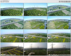 高清航拍高铁特高压线路铁塔运河