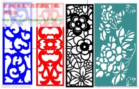 牡丹花格镂空通花窗格矢量线条图