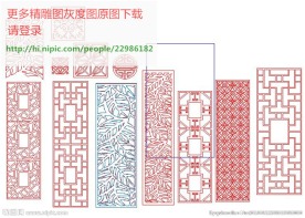花格屏风镂空通花窗格矢量线条图