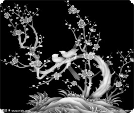 梅花花鸟浮雕灰度图四季花门板