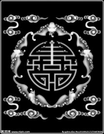蝙蝠祥云寿字浮雕灰度图