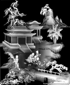 书柜童子风景山水人物灰度图