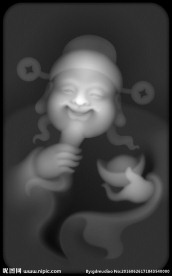 玉雕财神挂件玉雕浮雕灰度图