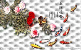 鸟语花香中式风格电视背景壁纸墙