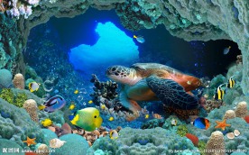 大海龟珊瑚3D立体电视背景墙