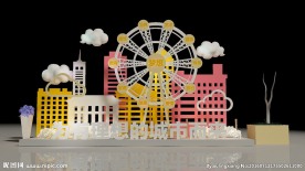 城市梦想摩天轮风车主题小景