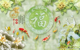彩雕玉石福字背景