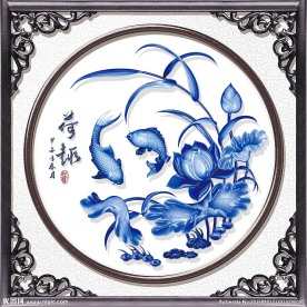 中式传统花卉青花装饰画