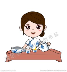 卡通古典泡茶美女矢量图