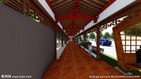 中式特色长廊景观效果图