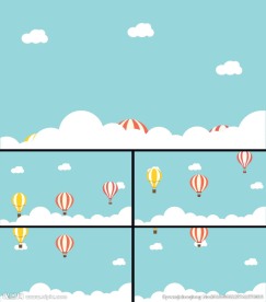 卡通天空云层热气球